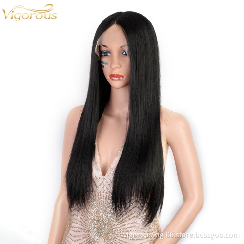 Heat Resistant Fiber Lace Wigs Middle Part Long Straight Black Hair Synthetic Hair Wigs For Black Women